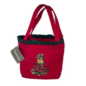 Vintage Williamsburg Christmas Quilted Tote Bag Pineapple Apple Embroidery NEW